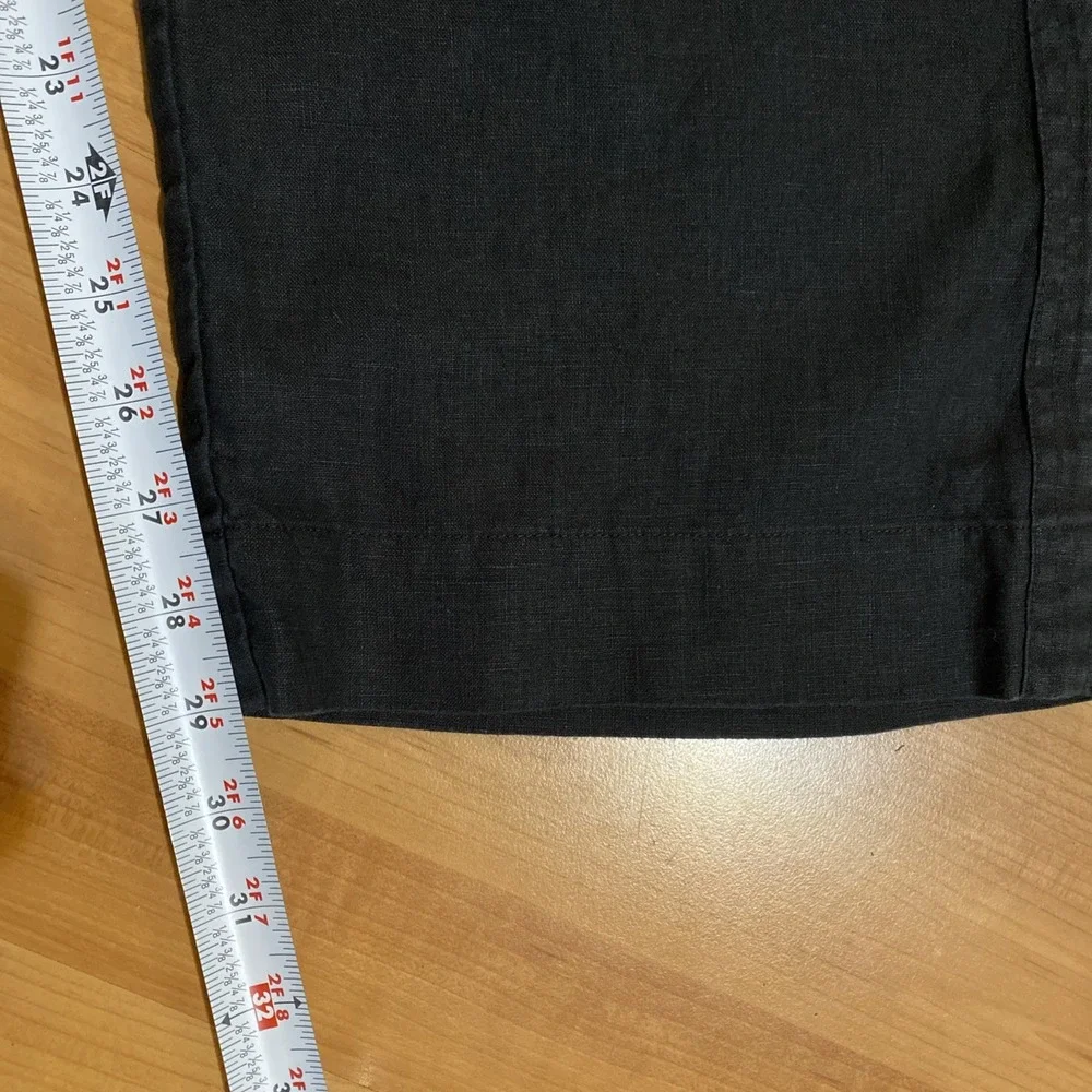 Quince Womens Black Linen Pull On Wide‎ Leg Crop Pant Travel Minimalist- Size S